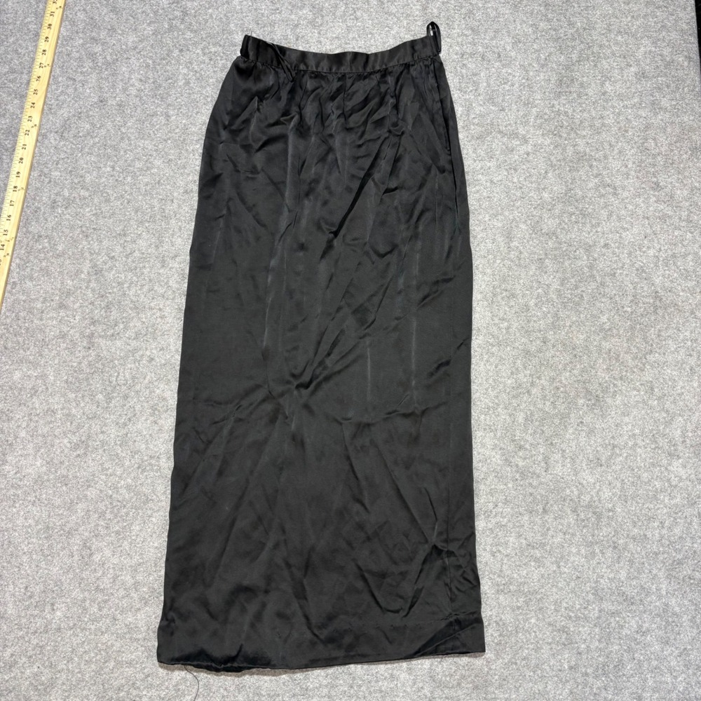 Oleg Cassini Black 100% Silk Maxi Skirt Size 8 Satin Evening Long Slit Back